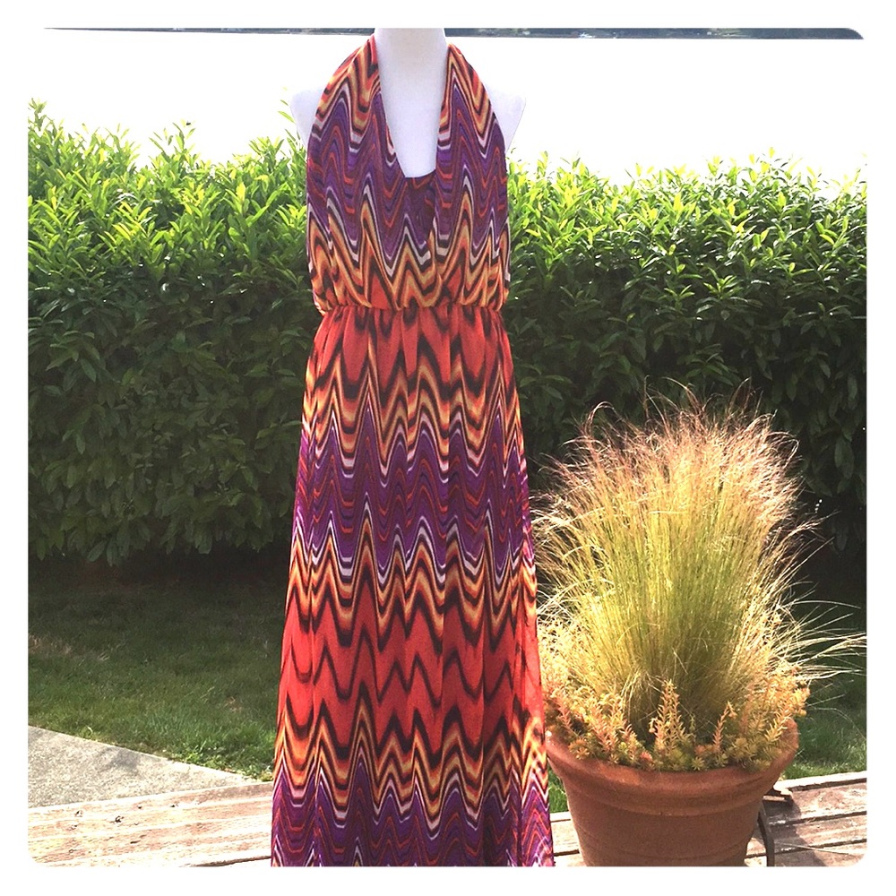 Hippy Boho Chic Psychedelic Colorful Print Maxi